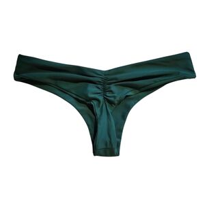 Green Ruched Thong Swim Bottoms